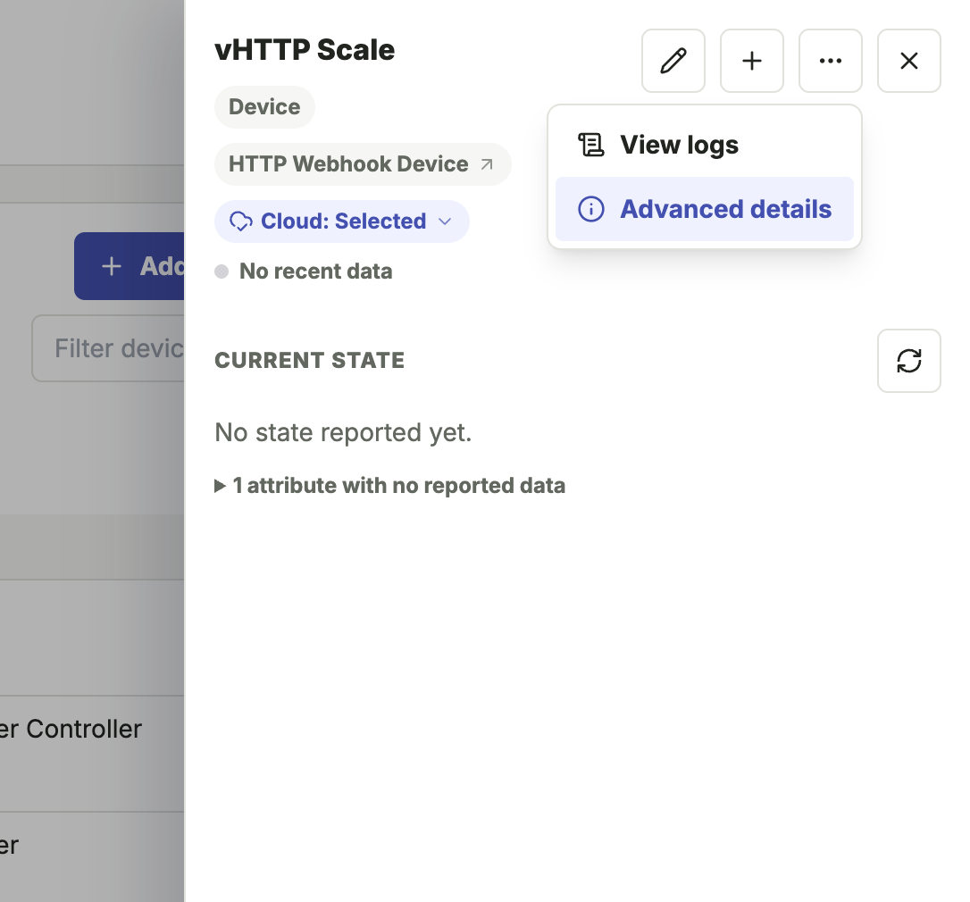 HTTP Webhook Device menu with Advanced Details option