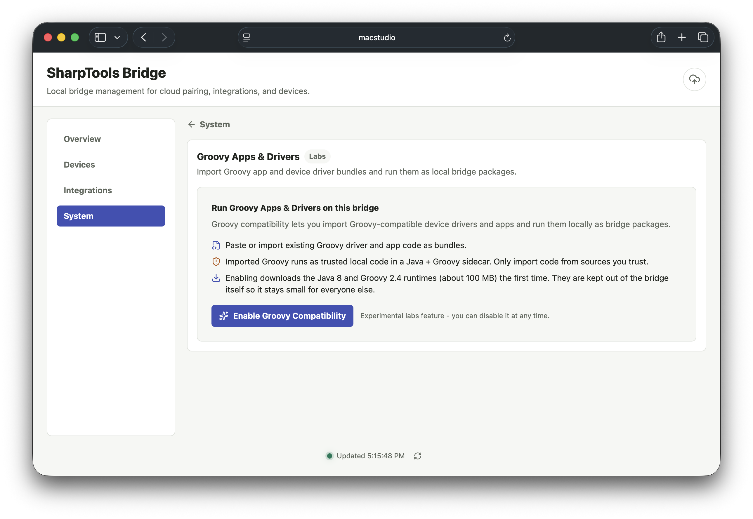 Groovy Apps and Drivers Labs enablement screen