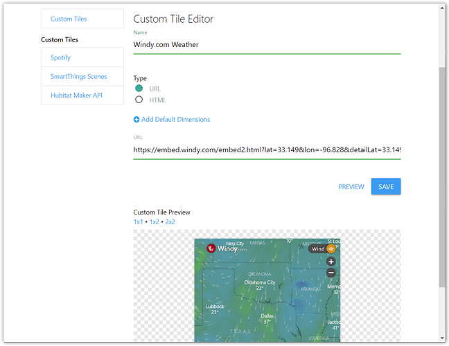 Create URL Custom Tile - Windy
